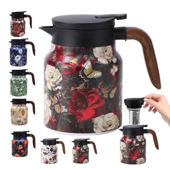 Other - Vintage Floral Pattern Teapot Built In Infuser Stainless Steel Carafe Lid (35oz)